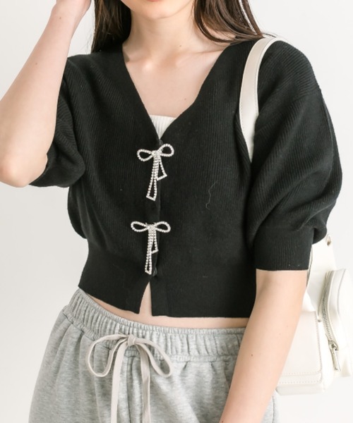 OLIVE des OLIVE(オリーブデオリーブ)の「【WEB限定カラー有】リボンビジュー付き半袖カーディガン(カーディガン/ボレロ・レディース・オフホワイト/サックスブルー/ブラック/ミント/ピンク/レッド・FREE)」の21枚目の写真