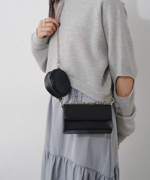 ブラック2ウェイチェーンショルダー箱付きバッグ DEVICE（デバイス） ショルダーバッグ メタル チェーン ショルダー