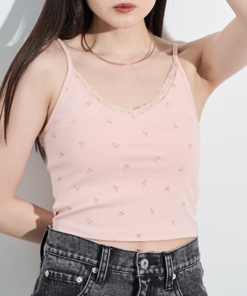 Salute 花柄レース キャミソール L-80 ピンク サルートピンク レース