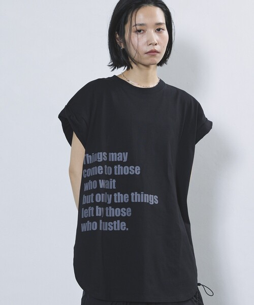 Firsthand（ファーストハンド）の「Firsthand/ファーストハンド オーガニックコットンロールアップスリーブロゴプリントTシャツ（Tシャツ/カットソー・レディース・ブラック/チャコールグレー/ホワイト・FREE）」の7枚目の写真