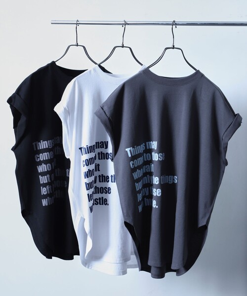 Firsthand（ファーストハンド）の「Firsthand/ファーストハンド オーガニックコットンロールアップスリーブロゴプリントTシャツ（Tシャツ/カットソー・レディース・ブラック/チャコールグレー/ホワイト・FREE）」の3枚目の写真