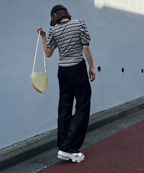 パンツ お好みの股下にカットできる 総柄カットプリーツパンツ