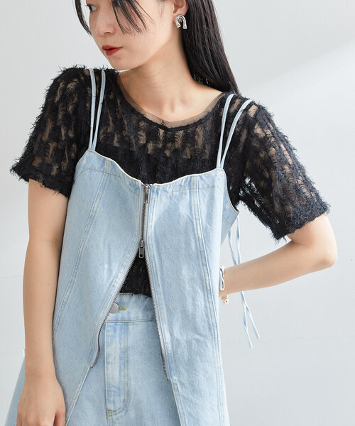 Kastane（カスタネ）の「【7色展開】フェザーチュールTee（Tシャツ/カットソー・レディース・レッド/ブラック/アイボリー/ブルー/ピンク/ミント/ベージュ・FREE）」の15枚目の写真