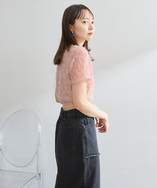（新品）ヘラルボニー　チュールトップス「かお」 セール】【7色展開】フェザーチュールTee（Tシャツ/カットソー