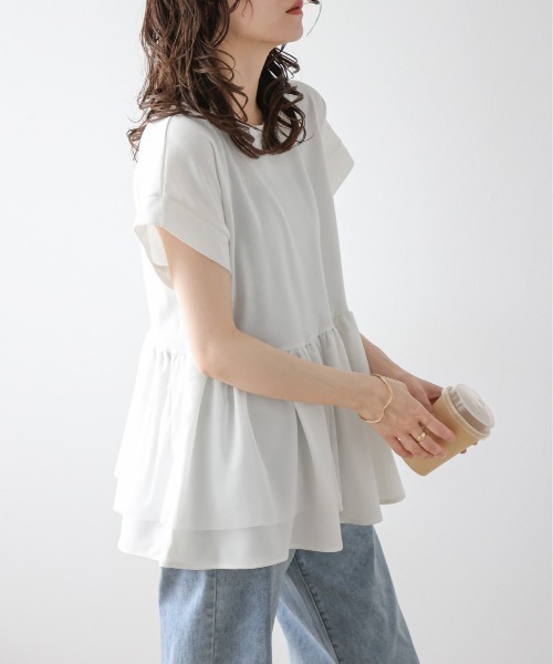 La-gemme(ラジェム)の「異素材MIXペプラムトップス(Tシャツ/カットソー・レディース・ホワイト/ブラック・フリー)」の18枚目の写真