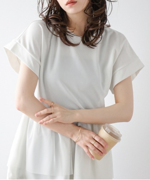 La-gemme(ラジェム)の「異素材MIXペプラムトップス(Tシャツ/カットソー・レディース・ホワイト/ブラック・フリー)」の20枚目の写真