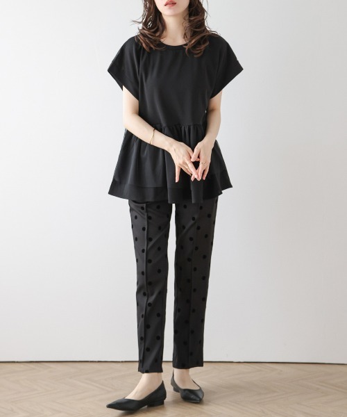 La-gemme（ラジェム）の「異素材MIXペプラムトップス（Tシャツ