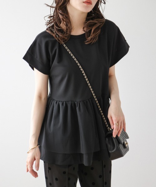 La-gemme（ラジェム）の「異素材MIXペプラムトップス（Tシャツ