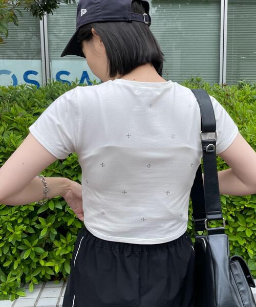 dispark(ディスパーク)の「DISPARK/ラインストーンチビT(Tシャツ/カットソー・レディース・ブラック/ホワイト・FREE)」の5枚目の写真