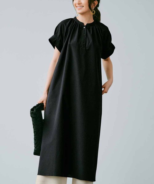 ＩＥＤＩＴ サっと着られてサマになる サッカー素材のバンドカラーシャツワンピース（シャツワンピース）｜IEDIT（イディット）