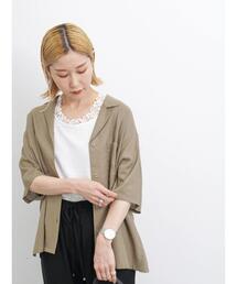 Samansa Mos2 blue | 【接触冷感】麻レーヨン開襟シャツ(シャツ/ブラウス)