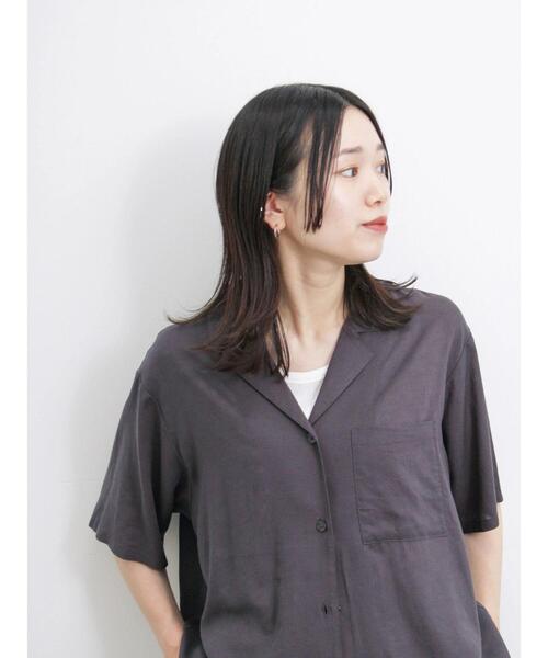Samansa Mos2 blue（サマンサモスモスブルー）の「【接触冷感】麻レーヨン開襟シャツ（シャツ/ブラウス・レディース・キナリ/チャコールグレー/カーキ/イエロー・F）」の3枚目の写真