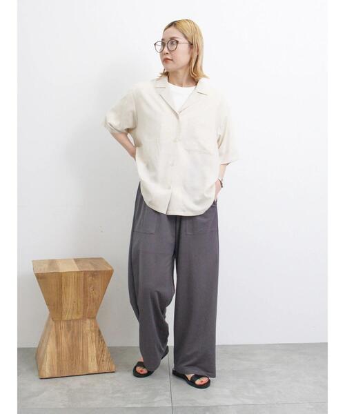 Muse ミューズ リネン麻 長袖シャツ 襟ワイヤー ブルーストライプ シャツ 刺繍 トップス シャツブラウス レディース 長袖シャツ
