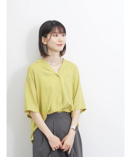 Samansa Mos2 blue（サマンサモスモスブルー）の「【接触冷感】麻レーヨン開襟シャツ（シャツ/ブラウス・レディース・キナリ/チャコールグレー/カーキ/イエロー・F）」の7枚目の写真