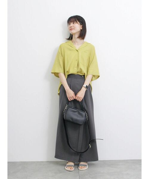 Samansa Mos2 blue（サマンサモスモスブルー）の「【接触冷感】麻レーヨン開襟シャツ（シャツ/ブラウス・レディース・キナリ/チャコールグレー/カーキ/イエロー・F）」の8枚目の写真