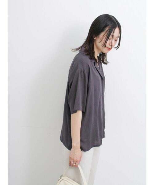 Samansa Mos2 blue（サマンサモスモスブルー）の「【接触冷感】麻レーヨン開襟シャツ（シャツ/ブラウス・レディース・キナリ/チャコールグレー/カーキ/イエロー・F）」の21枚目の写真