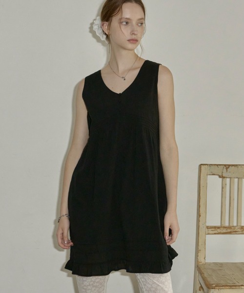 GIUNON（ジウノン）の「pin tuck frill dress / ピンタックフリルドレス（ワンピース・レディース・ホワイト/ブラック・FREE）」の3枚目の写真