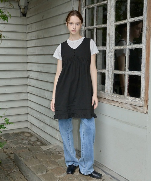 GIUNON（ジウノン）の「pin tuck frill dress / ピンタックフリルドレス（ワンピース・レディース・ホワイト/ブラック・FREE）」の8枚目の写真