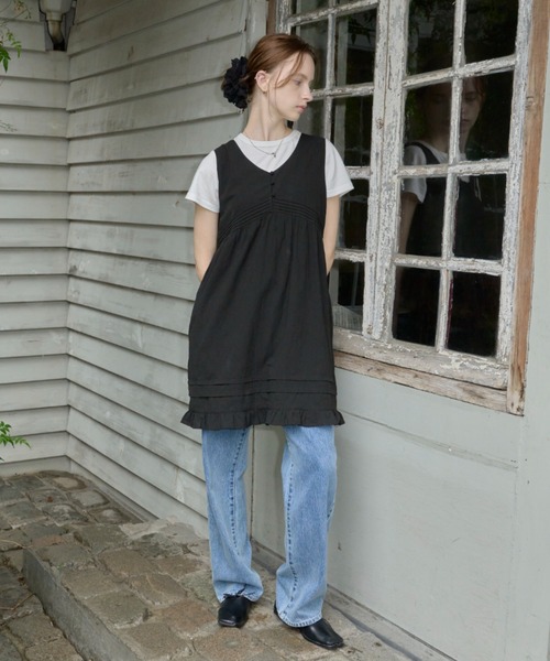 GIUNON（ジウノン）の「pin tuck frill dress / ピンタックフリルドレス（ワンピース・レディース・ホワイト/ブラック・FREE）」の9枚目の写真