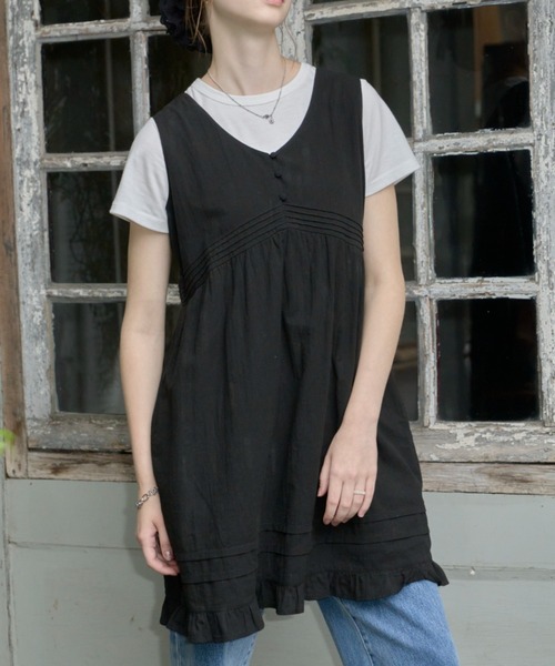 GIUNON（ジウノン）の「pin tuck frill dress / ピンタックフリルドレス（ワンピース・レディース・ホワイト/ブラック・FREE）」の10枚目の写真