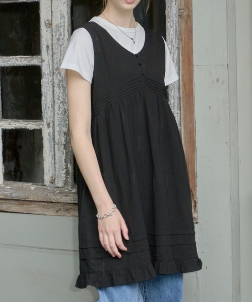 GIUNON（ジウノン）の「pin tuck frill dress / ピンタックフリルドレス（ワンピース・レディース・ホワイト/ブラック・FREE）」の14枚目の写真