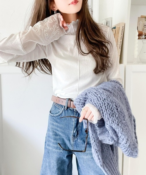 classicalelf（クラシカルエルフ）の「まわりと差がつく。前後2way袖刺繍切替シアープルオーバー（Tシャツ/カットソー・レディース・ライトグレー/チャコール/ブラック/オフホワイト・LARGE/MEDIUM/SMALL/X-LARGE）」の5枚目の写真