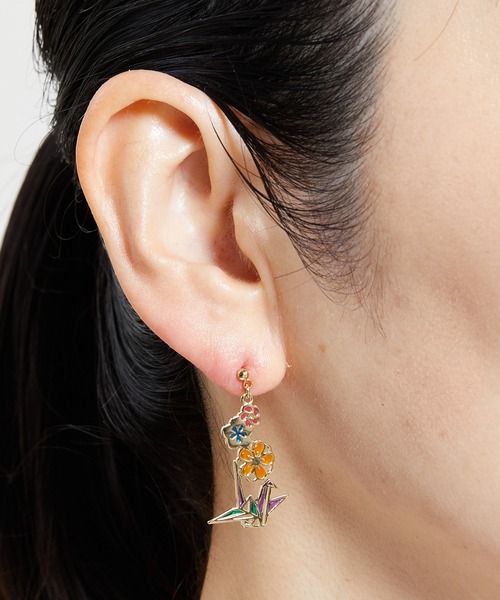 gargle（ガーグル）の「gargle ガーグル：JAPANシリーズ　花鶴　ピアス（ピアス（両耳用）・レディース・レッド/パープル・FREE）」の8枚目の写真