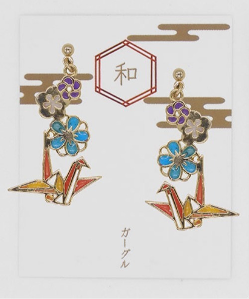 gargle（ガーグル）の「gargle ガーグル：JAPANシリーズ　花鶴　ピアス（ピアス（両耳用）・レディース・レッド/パープル・FREE）」の4枚目の写真