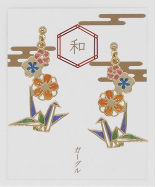 gargle（ガーグル）の「gargle ガーグル：JAPANシリーズ　花鶴　ピアス（ピアス（両耳用）・レディース・レッド/パープル・FREE）」の5枚目の写真