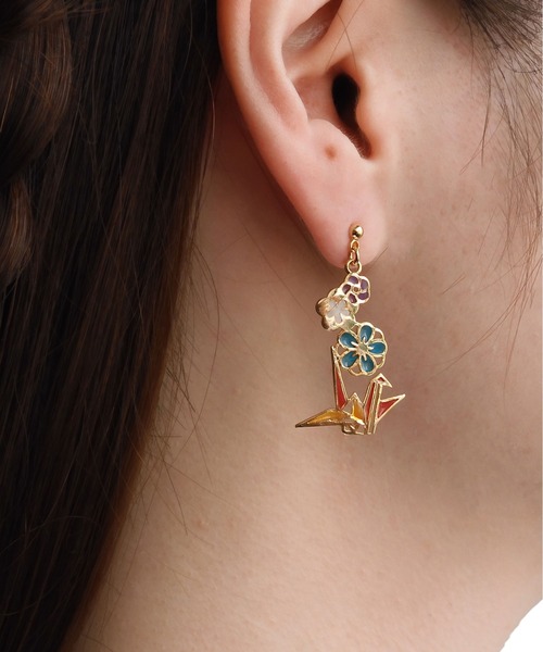 gargle（ガーグル）の「gargle ガーグル：JAPANシリーズ　花鶴　ピアス（ピアス（両耳用）・レディース・レッド/パープル・FREE）」の6枚目の写真