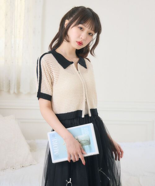 ems excite（エムズエキサイト）の「ラインメッシュZIPNT（ニット/セーター・レディース・ブルー/ブラック/ナチュラル・FREE）」の4枚目の写真