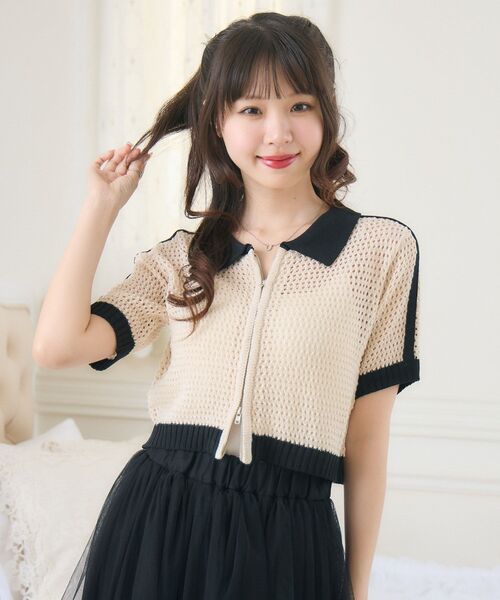 ems excite（エムズエキサイト）の「ラインメッシュZIPNT（ニット/セーター・レディース・ブルー/ブラック/ナチュラル・FREE）」の9枚目の写真