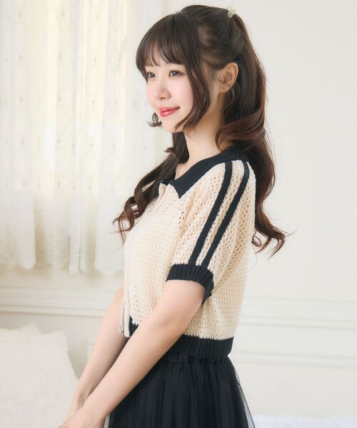 ems excite（エムズエキサイト）の「ラインメッシュZIPNT（ニット/セーター・レディース・ブルー/ブラック/ナチュラル・FREE）」の11枚目の写真