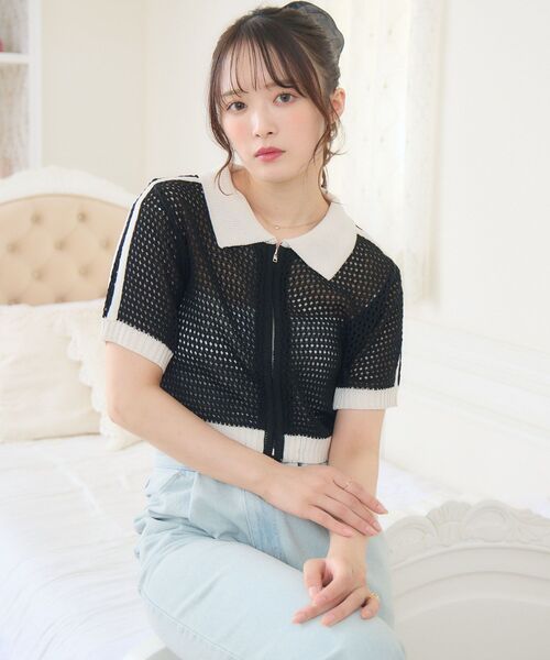 ems excite（エムズエキサイト）の「ラインメッシュZIPNT（ニット/セーター・レディース・ブルー/ブラック/ナチュラル・FREE）」の13枚目の写真