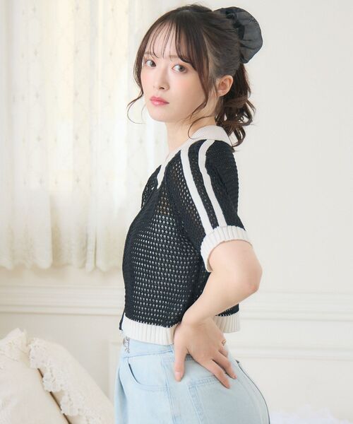 ems excite（エムズエキサイト）の「ラインメッシュZIPNT（ニット/セーター・レディース・ブルー/ブラック/ナチュラル・FREE）」の20枚目の写真