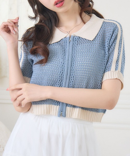 ems excite（エムズエキサイト）の「ラインメッシュZIPNT（ニット/セーター・レディース・ブルー/ブラック/ナチュラル・FREE）」の3枚目の写真