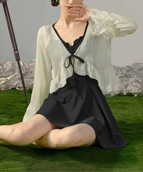 NANEA(ナネア)の「シアーガーディガン付き 2点セットスイムウェア(水着・レディース・ライム/グリーン/ブラック・X-LARGE/LARGE/MEDIUM/SMALL)」の4枚目の写真