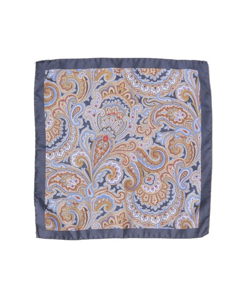 BEAMS F（ビームスエフ）の「FITZGERALD / シルク ペイズリー×ハウンドトゥース チーフ（マフラー・メンズ・ネイビー/ブラウン・ONE SIZE）」の2枚目の写真