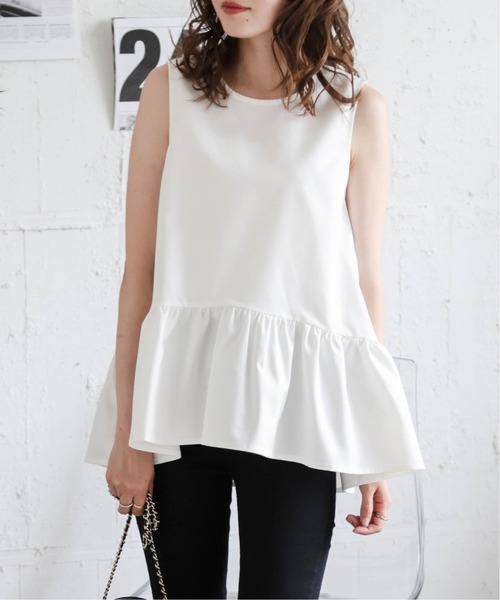 AMELY（エミリー）の「ノースリーブペプラムトップス（Tシャツ/カットソー・レディース・ブラック/ホワイト・フリー）」の8枚目の写真