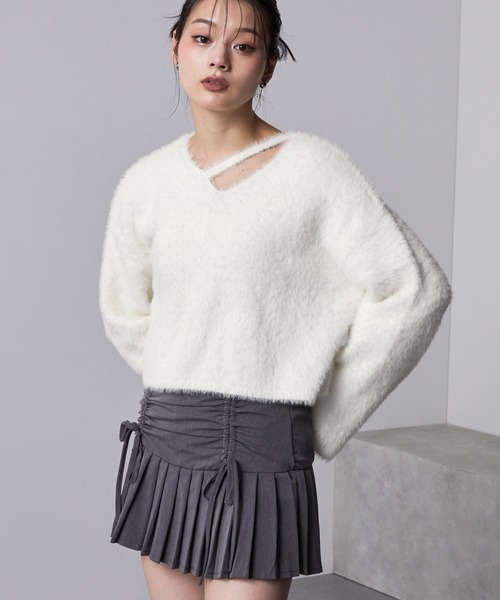 セール】【nui nullu】カットデザインショートシャギーニット