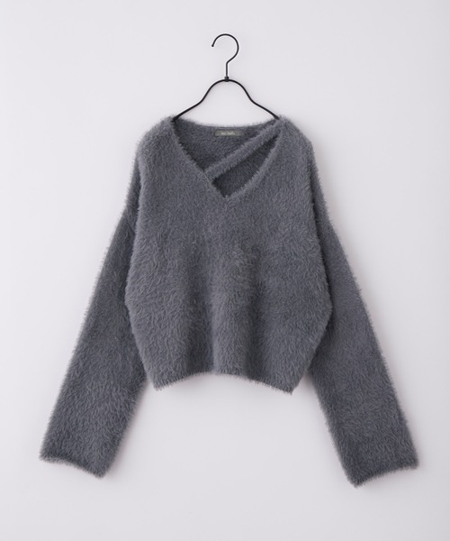 nui nullu（ヌイヌル）の「【nui nullu】カットデザインショートシャギーニット（ニット/セーター・レディース・ピンク/ホワイト/ブルー/グレー/ブラック/ダークグレー・FREE）」の10枚目の写真