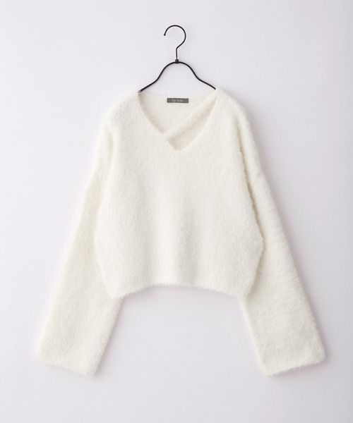 nui nullu（ヌイヌル）の「【nui nullu】カットデザインショートシャギーニット（ニット/セーター・レディース・ピンク/ホワイト/ブルー/グレー/ブラック/ダークグレー・FREE）」の8枚目の写真