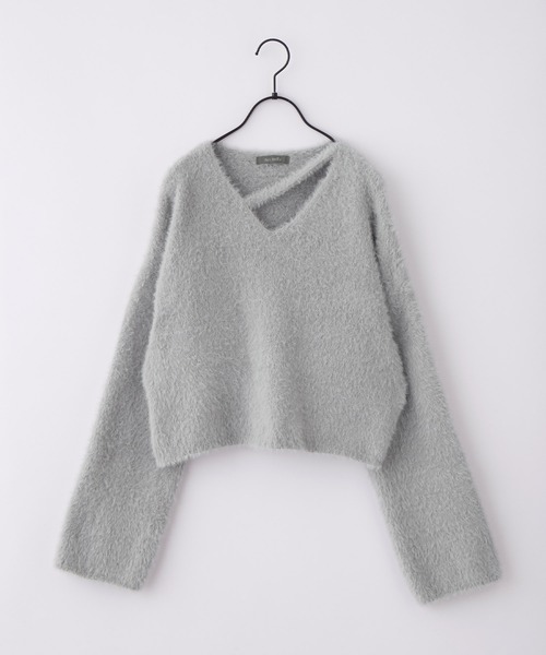 nui nullu（ヌイヌル）の「【nui nullu】カットデザインショートシャギーニット（ニット/セーター・レディース・ピンク/ホワイト/ブルー/グレー/ブラック/ダークグレー・FREE）」の9枚目の写真