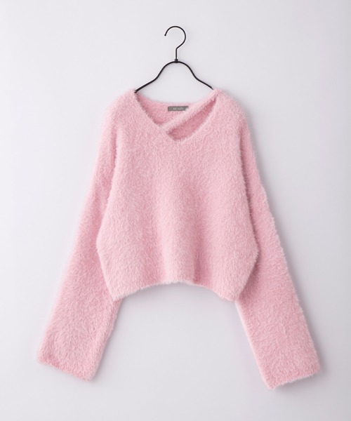 nui nullu（ヌイヌル）の「【nui nullu】カットデザインショートシャギーニット（ニット/セーター・レディース・ピンク/ホワイト/ブルー/グレー/ブラック/ダークグレー・FREE）」の11枚目の写真