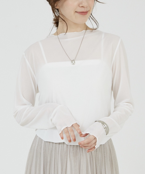 abahouse mavie(アバハウスマヴィ)の「【シアートップス】シアーメロウプルオーバー(Tシャツ/カットソー・レディース・グレイッシュブルー/ブラック/ホワイト・フリー)」の2枚目の写真