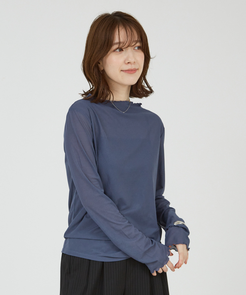 abahouse mavie(アバハウスマヴィ)の「【シアートップス】シアーメロウプルオーバー(Tシャツ/カットソー・レディース・グレイッシュブルー/ブラック/ホワイト・フリー)」の17枚目の写真