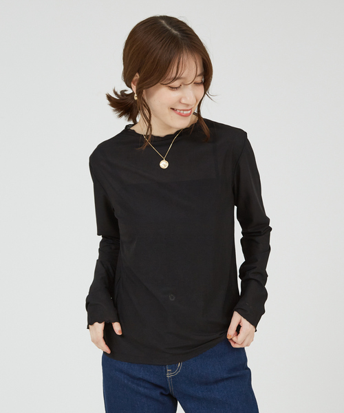 abahouse mavie(アバハウスマヴィ)の「【シアートップス】シアーメロウプルオーバー(Tシャツ/カットソー・レディース・グレイッシュブルー/ブラック/ホワイト・フリー)」の12枚目の写真
