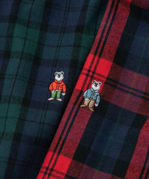 coen（コーエン）の「ワンポイントベア刺繍チェックシャツ（シャツ/ブラウス・メンズ・ダークグリーン/レッド・S/M/L/XL）」の21枚目の写真