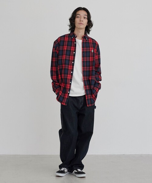 coen（コーエン）の「ワンポイントベア刺繍チェックシャツ（シャツ/ブラウス・メンズ・ダークグリーン/レッド・S/M/L/XL）」の16枚目の写真