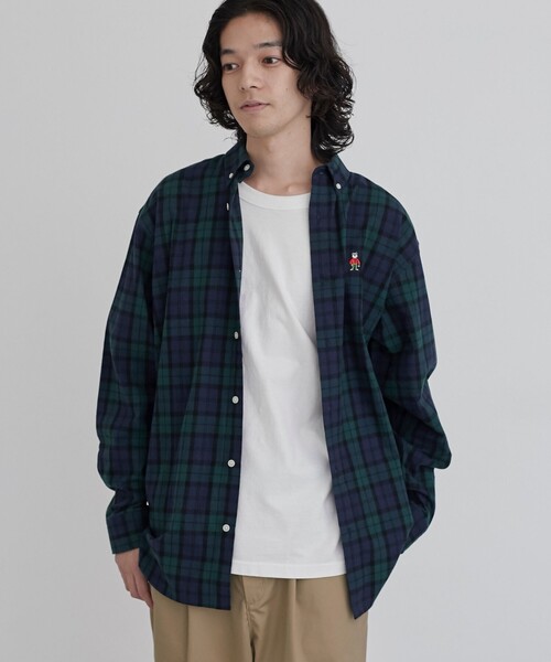 coen（コーエン）の「ワンポイントベア刺繍チェックシャツ（シャツ/ブラウス・メンズ・ダークグリーン/レッド・S/M/L/XL）」の13枚目の写真